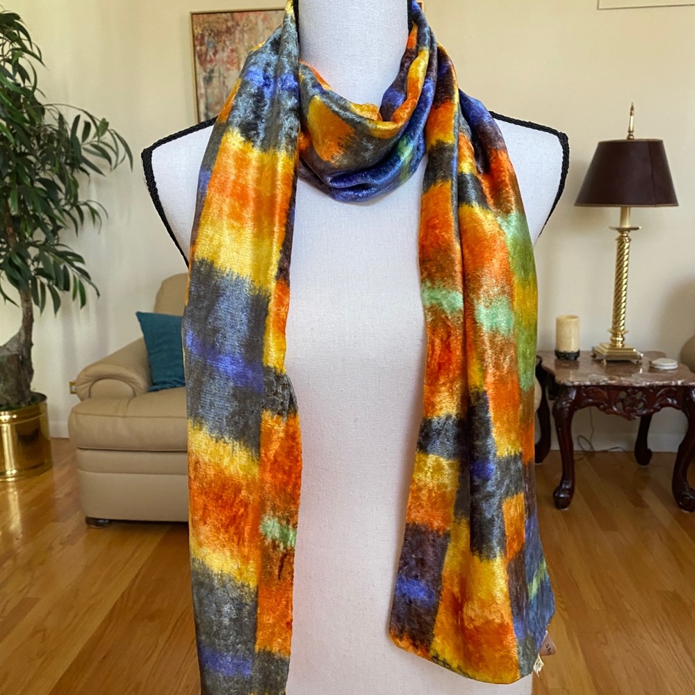 Vintage Jane Kahn Orange Green Blue Yellow Scarf